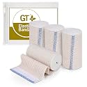 Premium Elastic Bandage Wrap (4" 4 Pack) - Hook &amp; Loop Fasteners at Both Ends - Latex Free Hypoallergenic Compression Roll - Reusable Bandages for Waist, Legs, Elbow &amp; Knee Wrap
