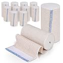 Premium Elastic Bandage Wrap made of USA Grown Organic Cotton - Hook & Loop Fasteners at Both Ends - GT Latex Free Hypoallergenic Compression Roll for Sprains & Injuries (4" Wide, 12 Pack)