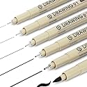 Premium Fineliner Pens Set of 6 Unique tip sizes: 0.20mm, 0.25mm, 0.35mm, 0.5mm, 0.6mm,1 soft tips pen (BRF) Waterproof Black Pigment Ink Pens for Illustration, calligraphy,Technical Drawing Pens