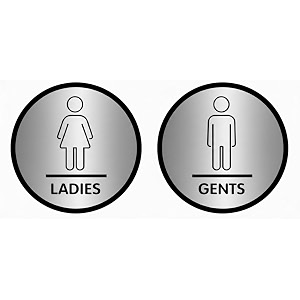 premium gents and ladies toilet sign board  6x6 inch round brushed silver acrylic restroom signage  professional washroom door plate with self-adhesive for office cafe hotel amp mall