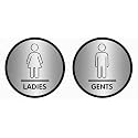 Premium Gents and Ladies Toilet Sign Board | 6x6 Inch Round Brushed Silver Acrylic Restroom Signage | Professional Washroom Door Plate with Self-Adhesive for Office, Cafe, Hotel &amp; Mall