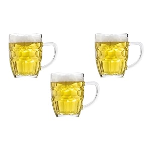 premium glass beer mug - transparent 570ml  mug with handle glass  freezable beer glasses  multipurpose everyday drinking glasses  cocktail glasses design2 - pack of 3