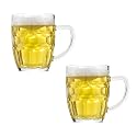 Premium Glass Beer Mug - Transparent (570ml) | Mug with Handle Glass | Freezable Beer Glasses | Multipurpose Everyday Drinking Glasses | Cocktail Glasses (Design2 - Pack of 2)