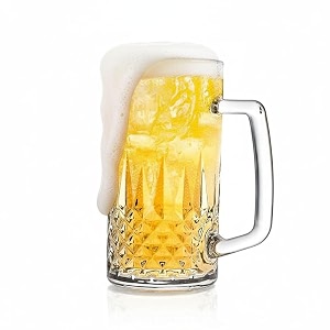 premium glass beer mug - transparent 630ml  mug with handle glass  freezable beer glasses  multipurpose everyday drinking glasses  cocktail glasses design1 - pack of 2