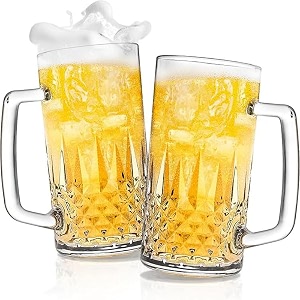 premium glass beer mug - transparent 520ml  mug with handle glass  freezable beer glasses  multipurpose everyday drinking glasses  cocktail glasses design3 - pack of 2