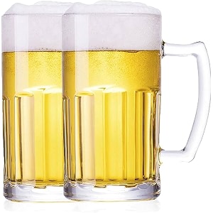 premium glass beer mug - transparent 630ml  mug with handle glass  freezable beer glasses  multipurpose everyday drinking glasses  cocktail glasses design1 - pack of 2