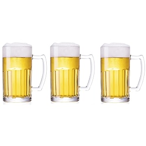 premium glass beer mug - transparent 630ml  mug with handle glass  freezable beer glasses  multipurpose everyday drinking glasses  cocktail glasses design1 - pack of 3