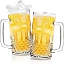 Premium Glass Beer Mug - Transparent (520ml) | Mug with Handle Glass | Freezable Beer Glasses | Multipurpose Everyday Drinking Glasses | Cocktail Glasses (Design3 - Pack of 2)