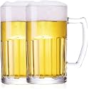 Premium Glass Beer Mug - Transparent (630ml) | Mug with Handle Glass | Freezable Beer Glasses | Multipurpose Everyday Drinking Glasses | Cocktail Glasses (Design1 - Pack of 2)