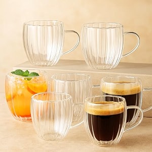 double wall glass 250ml set of 2 double layer tea amp coffee cup double walled glass mugs for hot amp cold drinks coffee tea milk cappuchino juice 2 250 ml tumbler