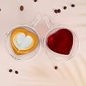 Premium Glass Coffee Mug Tea Cups Set of 6-215 ML, Transparent, Glass Cups Set for Coffee, Green Tea, Herbal Tea, Lemon Tea, Milk Cup, Hot/Cold Drinks Cups (2, Heart Cup)