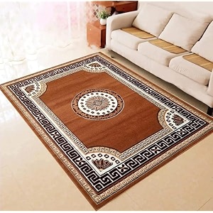premium gold-color floral area rug 7x10 feet - large luxury soft anti-slip carpet for living room bedroom