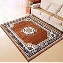 Premium Gold-Color Floral Area Rug 7x10 Feet - Large Luxury Soft Anti-Slip Carpet for Living Room Bedroom