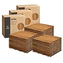 Premium Group Deck Tiles, Patio Flooring - Outdoor Waterproof Acacia Wood Tiles for All Weather Use - Balcony, Backyard, Indoor &amp; Outdoor (Golden Teak, Set 30 Striped Pattern)