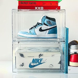 premium ice sneaker storage containers - durable shoe storage box - space-saving stackable organizer  heavy-duty storage box  magnetic closure shoe organizer easy assembly clear plastic containers