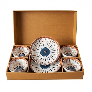 premium japanese ceramic dinner set of 6 hand-painted floral dinnerware elegant blue amp red tableware crockery for family dining home kitchen amp wedding gift