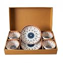 Premium Japanese Ceramic Dinner Set of 6, Hand-Painted Floral Dinnerware, Elegant Blue &amp; Red Tableware Crockery for Family Dining, Home, Kitchen &amp; Wedding Gift