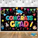 Premium Kindergarten Graduation Backdrop Banner, Large 72x44in, Classic Design, HQ Fabric, HD Printing, Kinder Congrats Grad Backdrop Banner, Kindergarten Pre k Preschool Graduation Decorations, Black