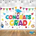 Premium Kindergarten Graduation Backdrop Banner, Large 72x44in, Classic Design, HQ Fabric, HD Printing, Kinder Congrats Grad Backdrop Banner, Kindergarten Pre k Preschool Graduation Decorations,White