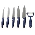 Premium Kitchen Knife Set of 6 (Peeler, Tomato, Utility, Vegetable, Regular and Large chef Knives) | Stainless Steel Knife for Kitchen Use | Sharp | Durable | Kitchen Knives (Chaku), Dark Blue