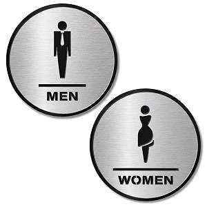 premium men amp women washroom door signage set 6 inch  brushed silver amp black self-adhesive restroom signs for office hotel restaurant caf shop hospital school amp commercial spaces