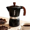 Premium Moka Pot,Stovetop Espresso Maker,Percolator Coffee Pot,Italian Coffee Maker,Cuban Café Brewing,Greca Coffee Maker (Black, 6CUP 300ml)