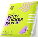 Premium Printable Vinyl Sticker Paper for Inkjet Printer and Laser - 20 White Matte Sticker Paper Waterproof - Durability Adhesive Paper 8.5 x 11, Fast Dry, Holds Ink Well, Great for Cutting Machines