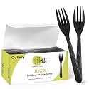 Premium Quality 100% Biodegradable Black Forks Made of Vegetable Fibers, 100 PCS of 6.7” Long Heavy-Duty and Splinter Free Eco-Friendly Forks, Perfect Sustainable Cutlery for All Types of Occasions