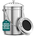 Premium Quality Stainless Steel Compost Bin 1.3 Gallon, Includes Charcoal Filter