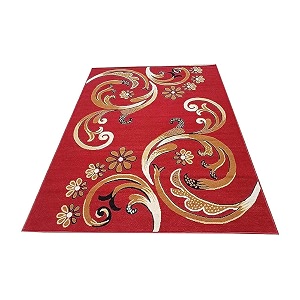 premium red floral area rug 6x8 feet - luxury multi-color anti-slip carpet for living room bedroom home decor