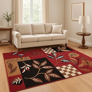 premium red multi-color floral area rug size 8x11 feet  luxury living room hall carpet