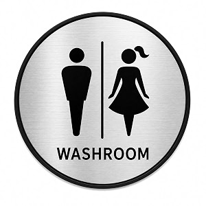 premium round acrylic washroom door sign  brushed silver finish self-adhesive restroom signage for hotel office resort society corporate hospital amp commercial spaces  elegant bathroom door sign