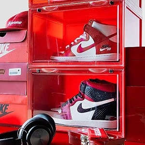 premium ruby sneaker storage containers - durable shoe storage box - space-saving stackable organizer heavy-duty storage box  magnetic closure shoe organizer easy assembly clear plastic containers