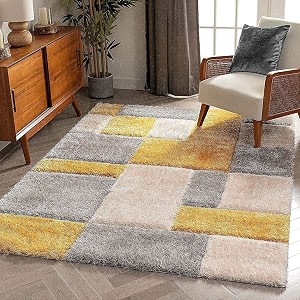 premium shaggy carpet  ultra soft amp thick plush rug  8x11 feet modern luxury floor carpet for living room amp bedroom  home decor carpet yellow gray white