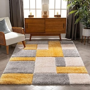 premium shaggy carpet  ultra soft amp thick plush rug  6x8 feet modern luxury floor carpet for living room amp bedroom  home decor carpet yellow gray white