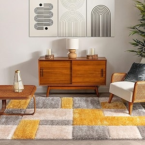 premium shaggy carpet  ultra soft amp thick plush rug  3x5 feet modern luxury floor carpet for living room amp bedroom  home decor carpet yellow gray white