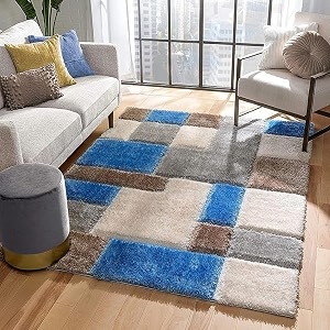 premium shaggy carpet  ultra soft amp thick plush rug  5x7 feet modern luxury floor carpet for living room amp bedroom  home decor carpet multi blue white
