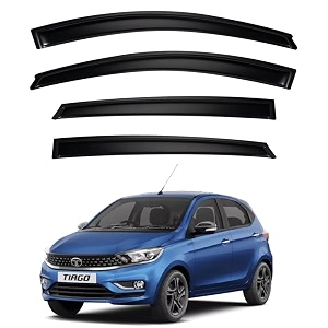premium smoke car door visor frontrear sunrain guard outside mount tape-on window visors compatible with tata tiago ev 2025-2026