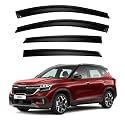 Premium Smoke Car Door Visor Front+Rear Sun/Rain Guard Outside Mount Tape-On Window Visors Compatible with Kia Seltos (2025)
