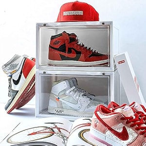 premium snow sneaker storage containers - durable shoe storage box - space-saving stackable organizer heavy-duty storage box magnetic closure shoe organizer easy assembly clear plastic containers