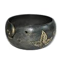 Premium Solid Dark Handmade Crafted Wooden Portable Antique Yarn Storage Bowl - Holder for Knitting Crochet Hook Accessories (6" x 6" x 3", Brass Green)