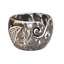 Premium Solid Dark Hardwood Leaf Crafted Wooden Portable Antique Whitewashed Yarn Bowl Holder for Knitting Crochet 6 x 6 x 4 inch Christmas Gift Set | Hind Handicrafts