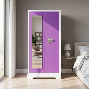 premium steel almirah with long mirror 1-year warranty  high safety bullet lock security wardrobe 1 drawer hanging space amp 5 lockers with 2 set of keys  durable metal berow for home36 in purple