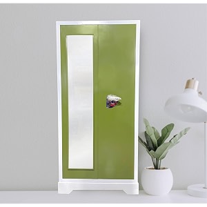 premium steel almirah with long mirror 1-year warranty  high safety bullet lock security wardrobe 1 drawer hanging space amp 5 lockers with 2 set of keys  durable metal berow for home olive green