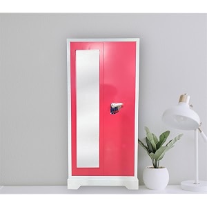 premium steel almirah with long mirror 1-year warranty  high safety bullet lock security wardrobe 1 drawer hanging space amp 5 lockers with 2 set of keys  durable metal berow for home 40 in red