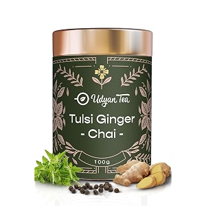 udyan tea tulsi ginger chai immunity-boosting ctc black tea with tulsiginger amp black pepperayurvedic healing blend for cold amp cough reliefhandcrafted sweet amp spicy tea100 gram