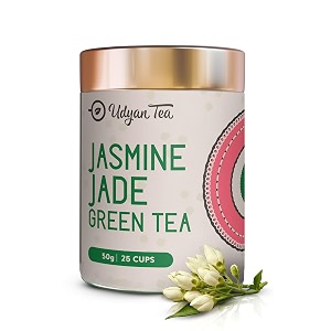 udyan tea jasmine jade green tea - premium whole leaf with fresh jasmine buds  boost immunity amp for relaxation  good for skin- 50g