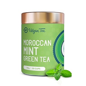udyan tea moroccan mint green tea 50g 25 cups  refreshing green tea with spearmint leaves  natural loose leaf tea