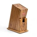 Premium Teak Wood Knife Stand - Universal Wooden Knife Block for Kitchen Countertop Storage - Naturally Water Resistant, Non-Slip Base with Scissor Slot & Drainage System (Teak Wood)