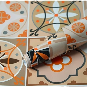 premium vinyl marble peel and stick wall diy waterproof wallpaper for home kitchen countertop cabinet furniture oil proof kitchen stickers60x200cm gt-new desing orange flowers